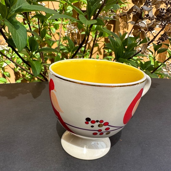 Yea Cup w Birds, Gold Rim, Yellow Interior - Picture 2 of 6